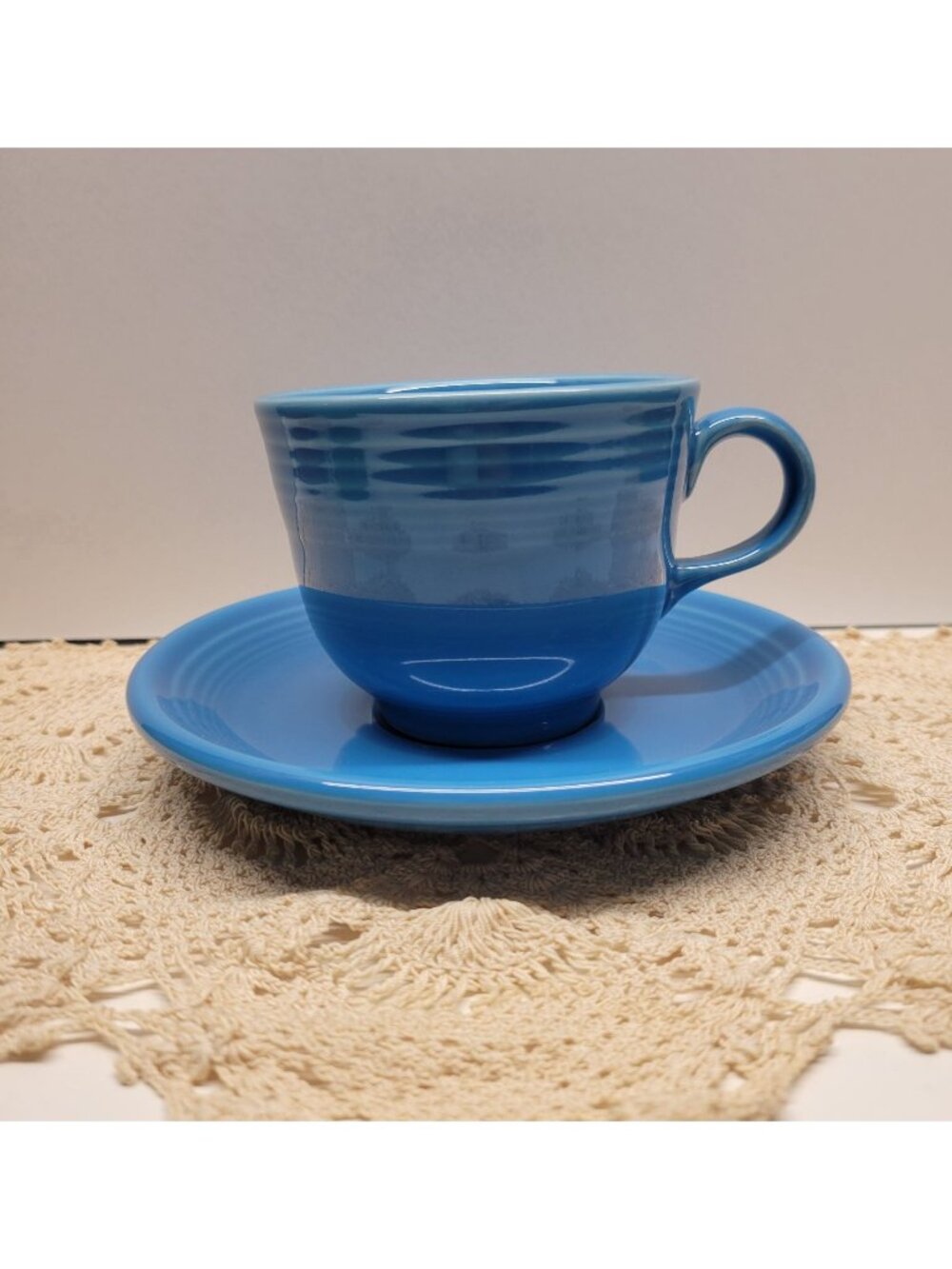Fiestaware Blue Ring Handle Teacup & Saucer Set HLC Fiesta Peacock or Lapis